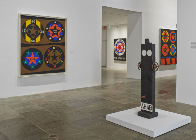 Installation view of Robert Indiana: Beyond LOVE, Whitney Museum of American Art, New York, September 26, 2013&amp;ndash;January 5, 2014. Left to right, The American Dream, I (1960&amp;ndash;61), The Rebecca (1962), Ahab (1960&amp;ndash;62), and The Triumph of Tira (1960&amp;ndash;62). Photo: Tom Powel Imaging