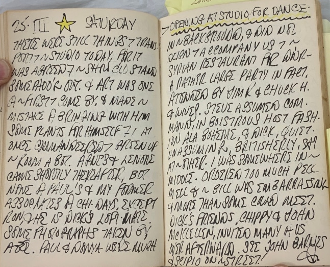 Indiana&amp;#39;s journal entry for March 25, 1961, describing the opening day of Premiums: Stephen Durkee, Robert Indiana, and Richard Smith.&amp;nbsp;Image:&amp;nbsp;Courtesy Star of Hope Foundation, Vinalhaven, Maine
&amp;nbsp;
