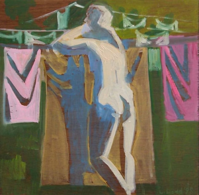 Nude + Clothesline, 1998, oil on wooden panel, 14 5/8 x 15 inches