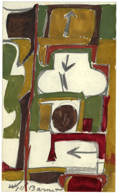 Untitled, c. 1954-1959, mixed media on paper, 5 x 3 inches