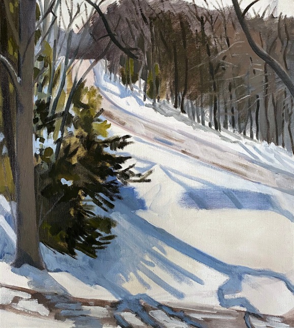 Road from Salamovka in Snow, 1976, oil on linen, 20 x 18 inches