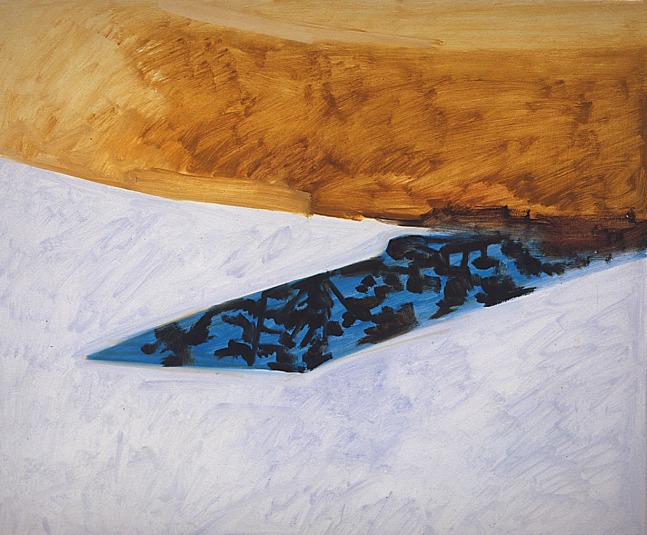Pond - Blue and Ochre, Winter, 2001- 2002, oil on Masonite, 16 x 19 inches