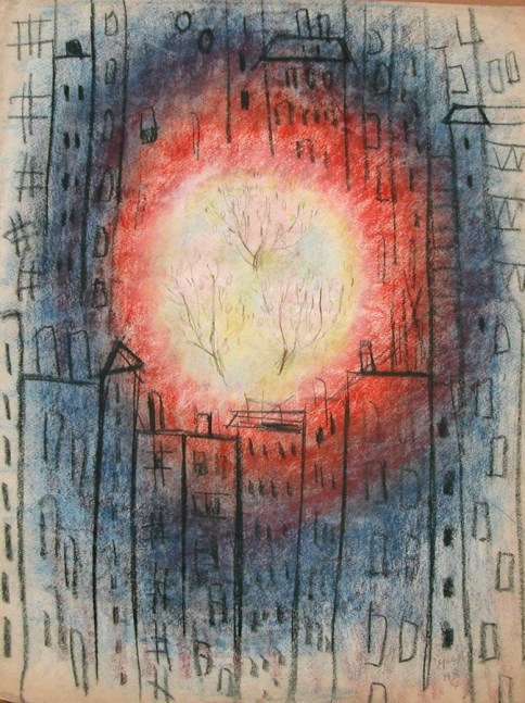 Untitled (Cityscape), 1936, pastel on paper, 23 1/2 x 17 3/4 inches