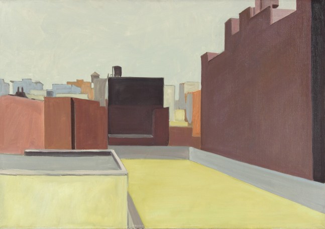 View of Cemetery and Men&amp;#39;s Shelter, 1967, oil on linen, 16 1/4 x 23 inches
