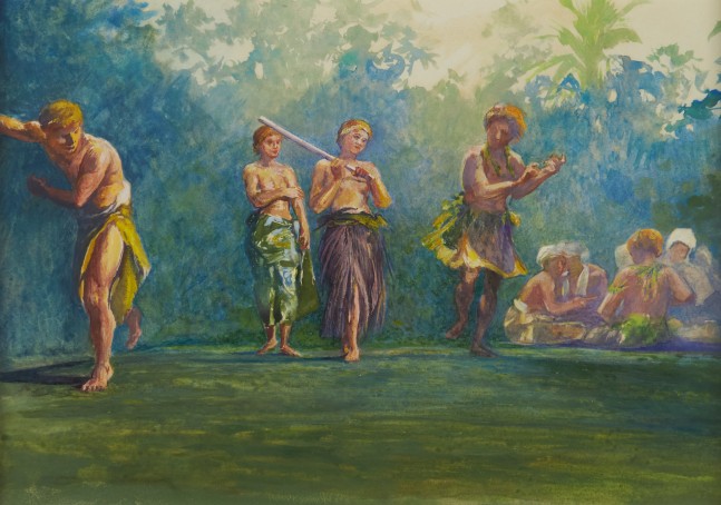 John La Farge, Standing Dance Representing Game of Ball, 1890, gouache and watercolor on paper, 8 x 11 inches