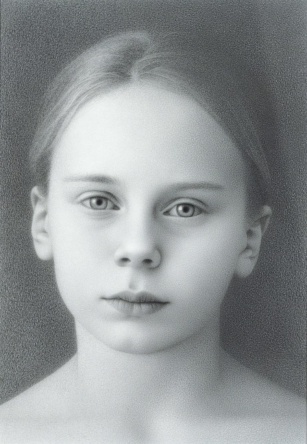 Graphite portrait of a young girl from the shoulders up