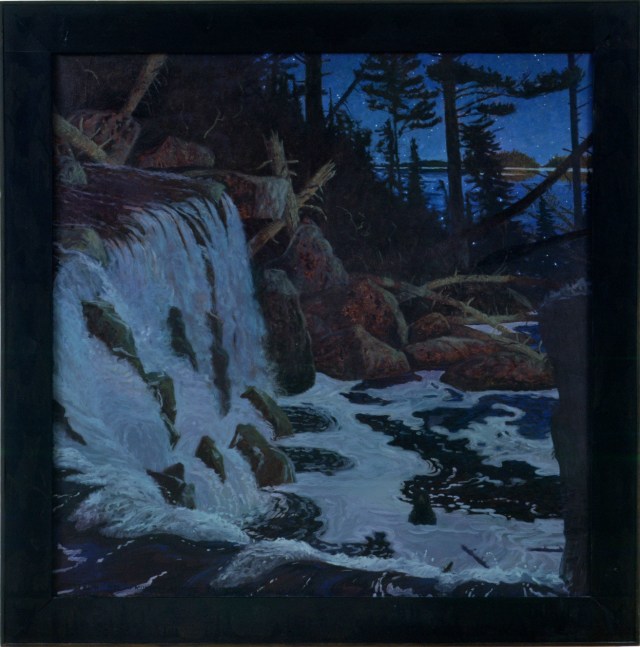 Tom Uttech,&amp;nbsp;Mukwuh Pakobee Bausch Tae Yaug Imissae Win, 1992, oil on linen, 37 x 37 inches