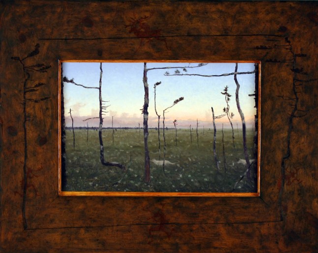 Anishinabewishi Mowin, 2009, oil on board, 15 x 18 7/8 inches,&amp;nbsp;including artist&amp;#39;s hand painted frame