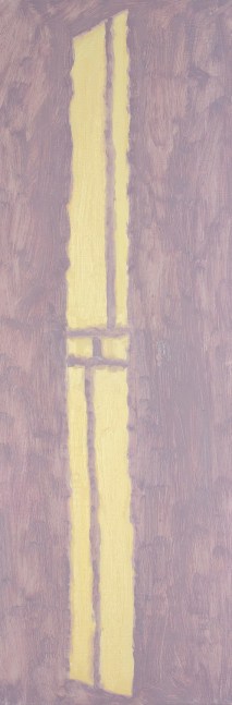 Painting of a patch of yellow sunlight on a lavender wall