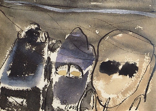 Cars in a Sleet Storm, 1938, watercolor on paper, 5 x 7 inches