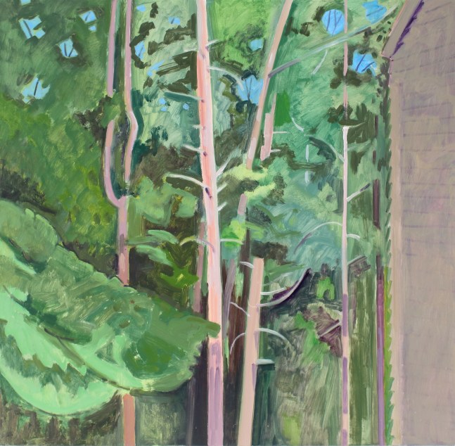 Edge of Barn + Elliott&amp;#39;s Woods, 2017, oil on Masonite, 19 1/2 x 20 inches