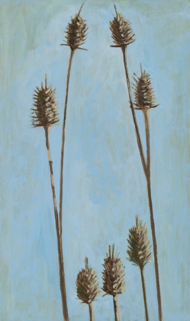 Teazle, 2024, oil on Masonite, 20 x 11 7/8 inches