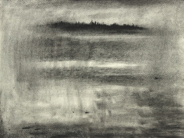 Island, charcoal on paper, 10 x 13 1/4 inches