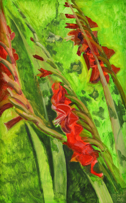 Red Gladioli, 2004, oil on Masonite, 16 x 10 inches
