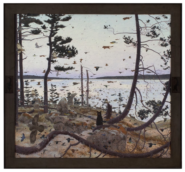 Enigokwag Aki, 2008, oil on linen, 56 7/8 x 60 7/8 inches, including artists&amp;#39; hand painted frame