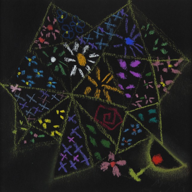Loren MacIver, Sidewalk Drawing I,&amp;nbsp;1939, pastel on black paper, 8 x 8 inches