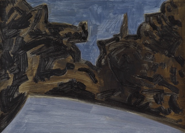 Road at Night, 2003, oil on aluminum flashing, 7 x 5 inches