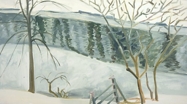 Partially Frozen Gihon, 2004, oil on Masonite, 10 x 17 7/8 inches