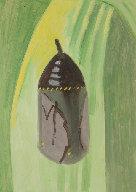 Monarch Butterfly Chrysalis, 2007, oil on aluminum flashing, 7 x 5 inches