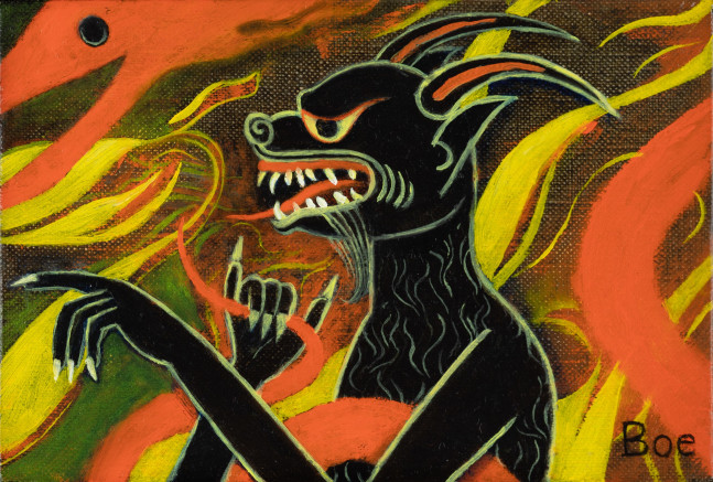 Friends Of My Brother, 2018, oil on linen stretched over wood panel, 4 1/16 x 6 1/16 inches