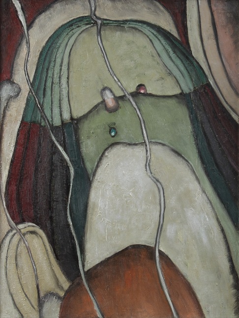 River Bottom, Silver, Ochre, Carmine, Green, c. 1923, oil and metallic paint on canvas, 24 x 18 inches.&amp;nbsp;Private Collection, courtesy Agnews Gallery, London.