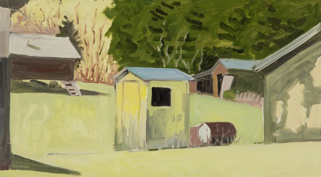 Spring at Blaisey&amp;#39;s Sheds, 2003, oil on Masonite, 10 x 18 inches