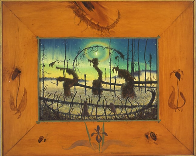 Nind Asingwam, 2006, oil on rag board, 15 1/4 x 19 inches, inclduing the artist&amp;#39;s hand painted frame&amp;nbsp;

&amp;nbsp;