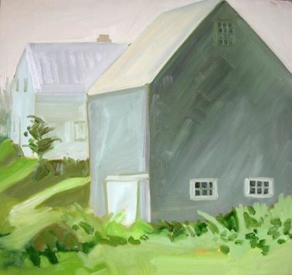 Our House and Barn, 1969, oil on Masonite, 16 x 17 inches