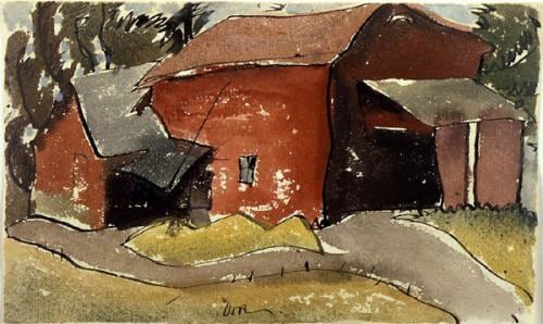 Red Barn (The Slaughter House), 1937, watercolor and ink on paper, 5 3/8 x 9 inches