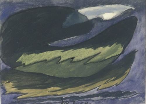 Sketch for Land and Seascape, 1941, watercolor and crayon on paper, 4 x 5 1/2 inches