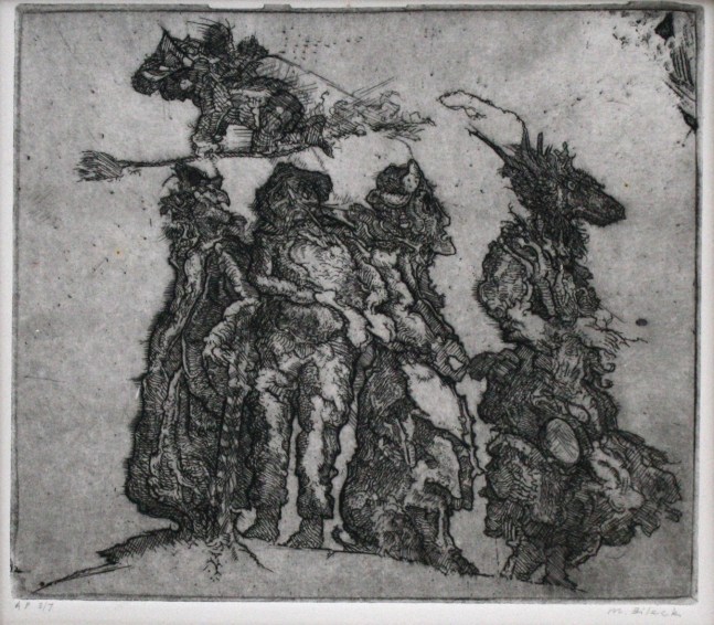 Marvin Bileck,&amp;nbsp;All the King&amp;#39;s Men, n.d., etching and engraving, 6 3/4 x 7 3/4 inches