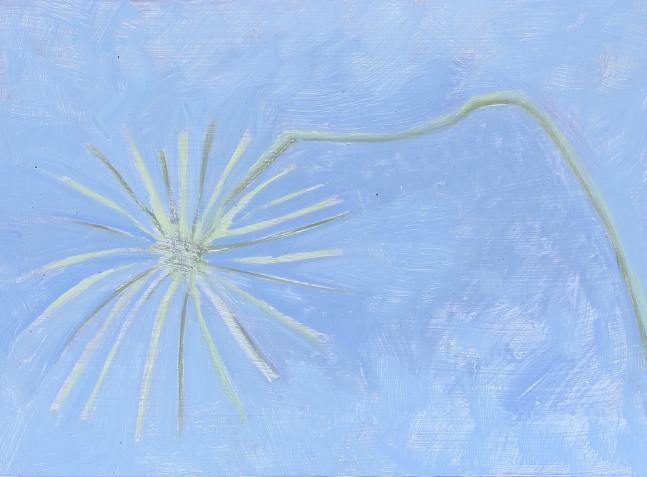 Painting of a white flower on a sky-blue ground