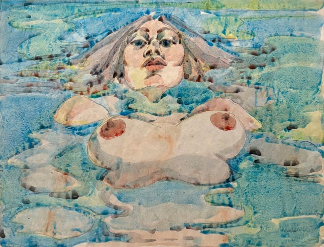 Untitled (Floating Nude), 1960s, graphite and watercolor on paper, 17 x 22 inches