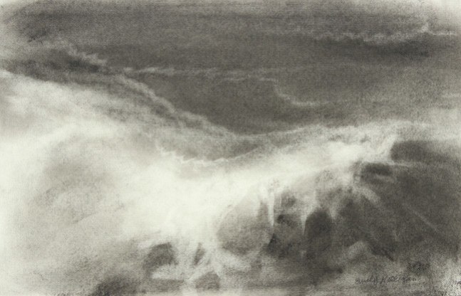 Atmospheric charcoal drawing of a choppy sea