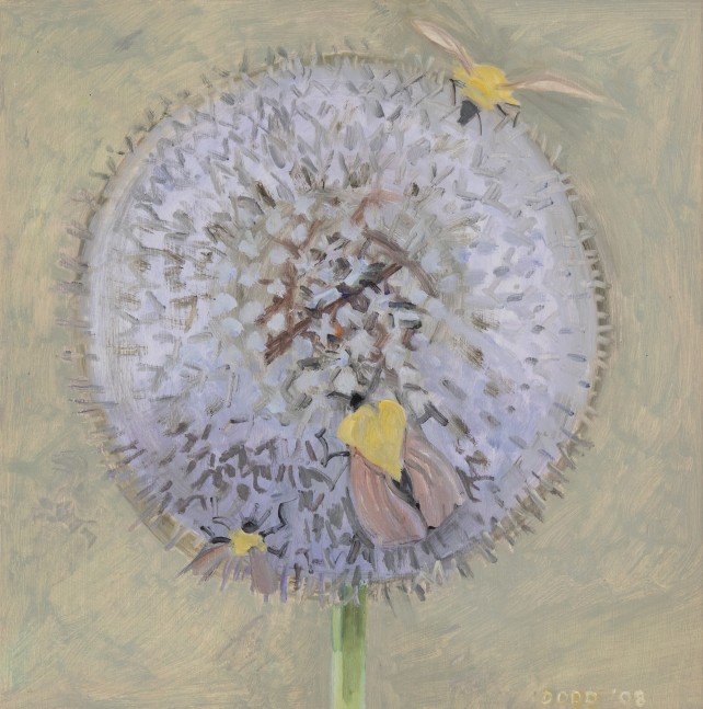 Globe Thistle and 3 Bees, 2008, oil on Masonite, 11 x 11 inches