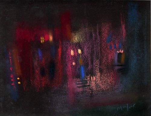 Greenwich Village Night II, 1939, charlk on black paper, 9 x 11 1/2 inches