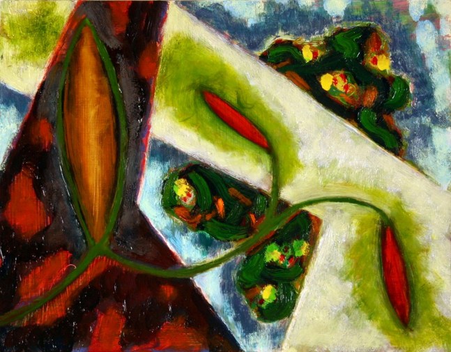 Woodbine #11 (Twin Leaf), 2008, oil on panel, 10 3/4 x 13 3/4 inches