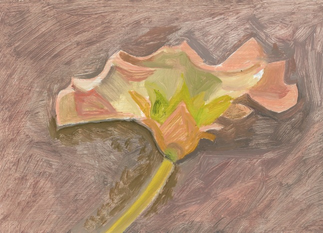 Painting of a pink flower on a mauve-colored ground