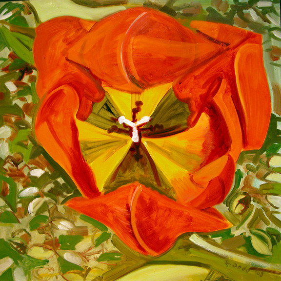 Red Tulip, Head-On, 2003, oil on Masonite, 12 x 12 inches&amp;nbsp;