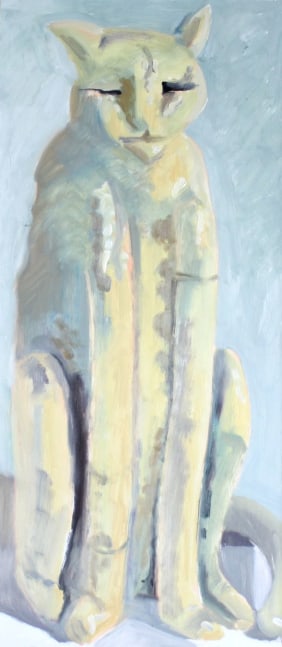 Lois Dodd, Ceramic Cat (Front View) (Bill King), 2009, oil on Masonite, 18 x 8 inches