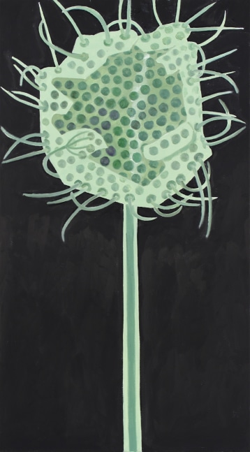 Painting of a light green plant against a black ground