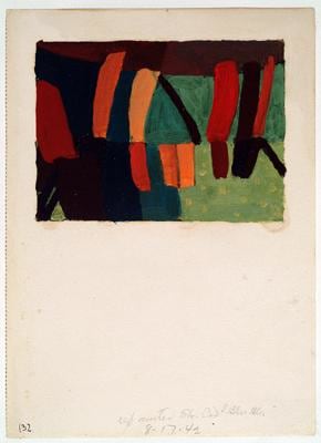 August 17, 1942, 1942, oil paint and wax emulsion on cream wove paper, 7 x 5 1/8 inches