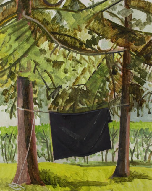 Black Blanket + Two Spruce, 1980, oil on Masonite, 20 x 16 inches