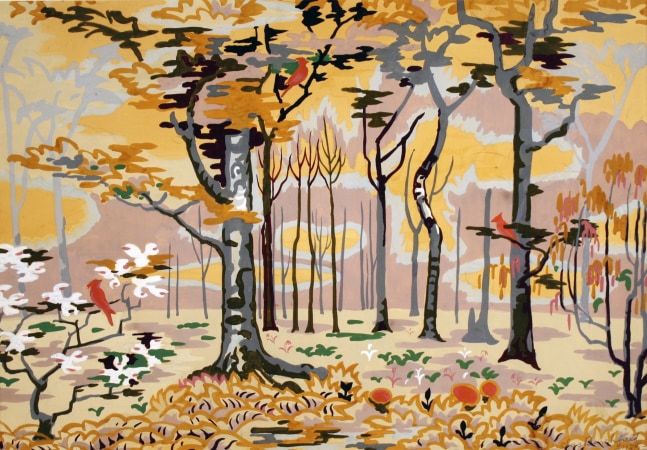 Charles Burchfield,&amp;nbsp;Untitled (Landscape with Trees and Birds), 1925, goauche on paper, 13 1/2 x 19 1/2 inches