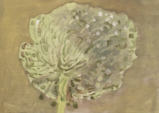 Painting of a white and green flowering plant on a brown background