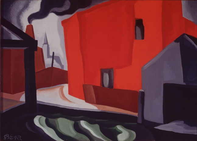 Oscar Bluemner,&amp;nbsp;Secluded Spot- Red Amidst Gray, 1929, oil on academy board mounted on wood panel, 9 5/8 x 14 inches