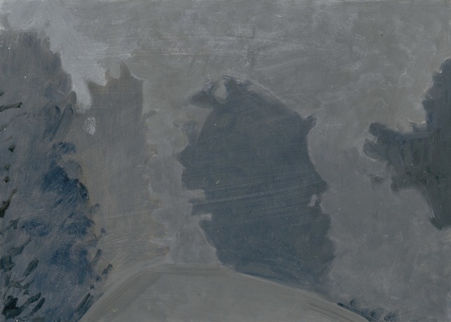 Painting of a dark, fog-covered landscape