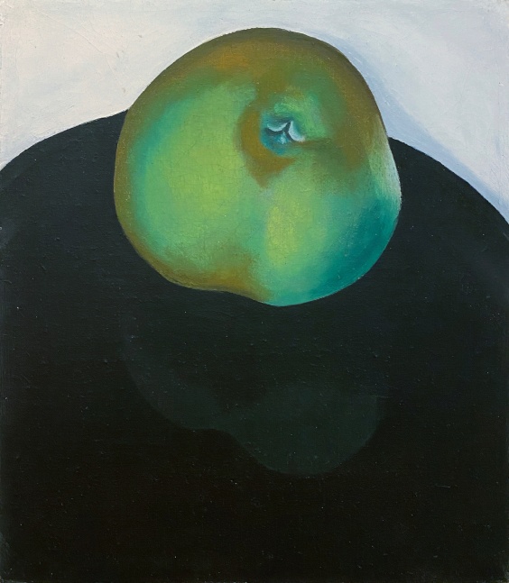 Untitled (Green Apple on Dark Plate), 1922, oil on canvas, 8 x 7 inches