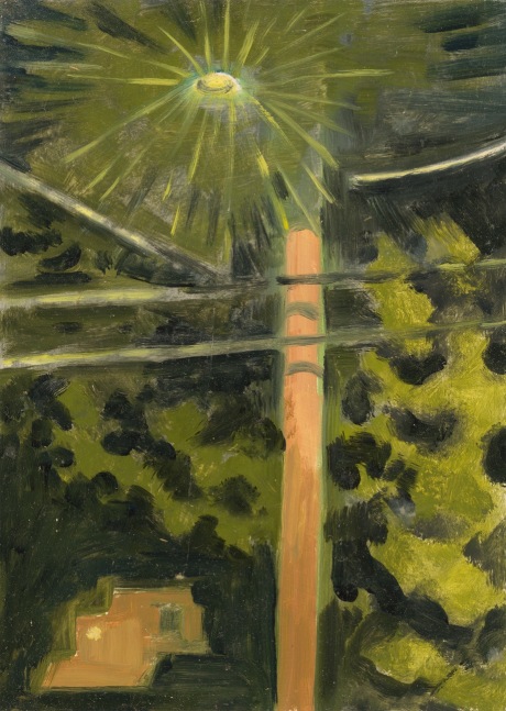 Night Streetlight, Rockgarden Inn, Sept., 2011, oil on aluminum flashing, 7 x 5 inches
