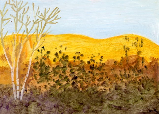 Late Afternoon Sun, Cushing, 2021, oil on aluminum flashing, 5 x 7 inches